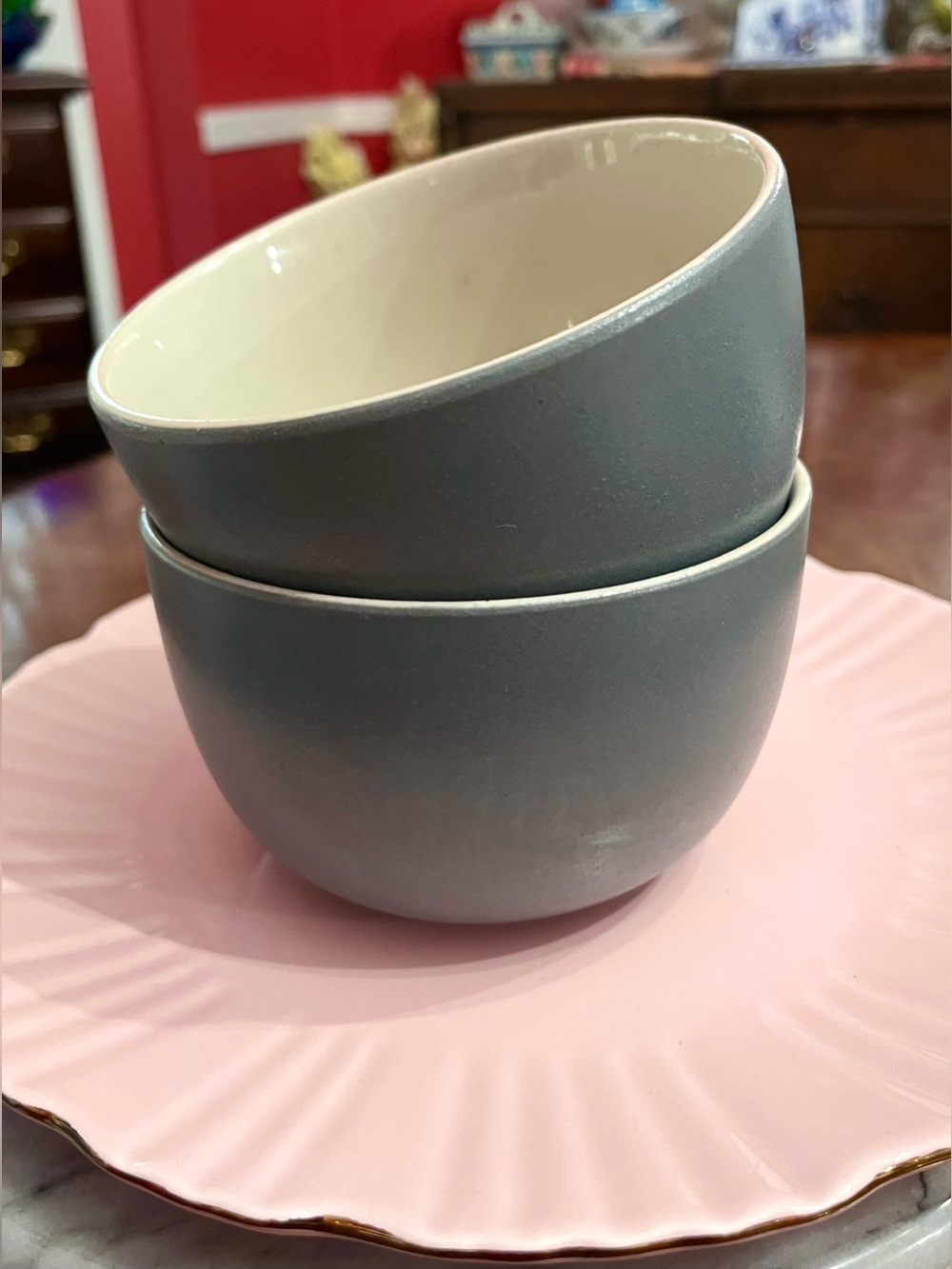 Set of 2 West Elm Kaloh Cereal Bowls Gray Stoneware Aaron Probyn NEW